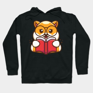 Cute shiba inu dog reading book cartoon Hoodie